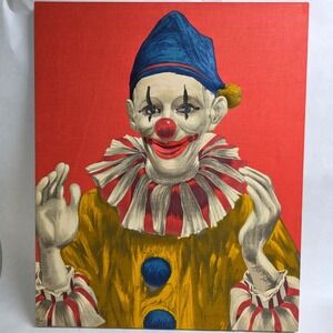 Vintage Fabric Clown‎ Wall Art 3-D Portrait Circus 22x18" Halloween